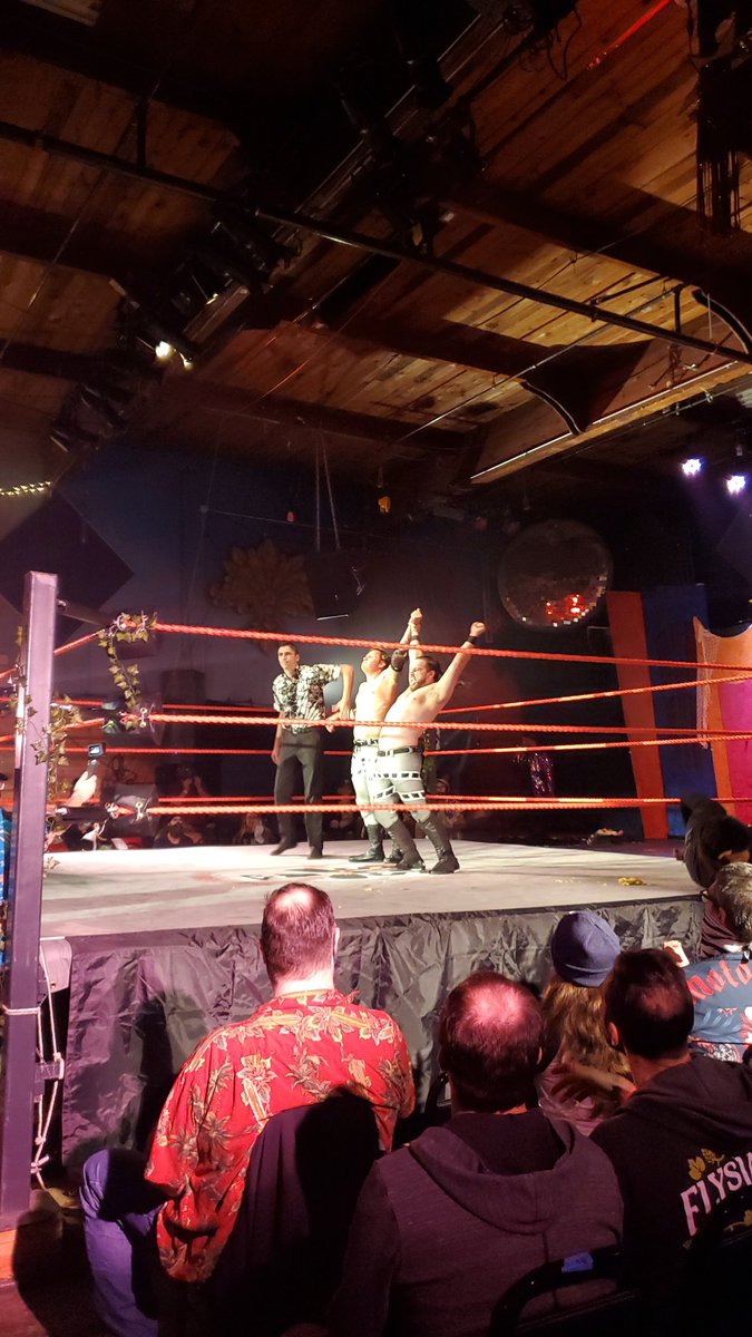 sosprowrestling's tweet photo. #DoubleImpact taking advantage of the Prime Mates own snacks for the win #bananapeel #sospro https://t.co/rkvoAF9oWs