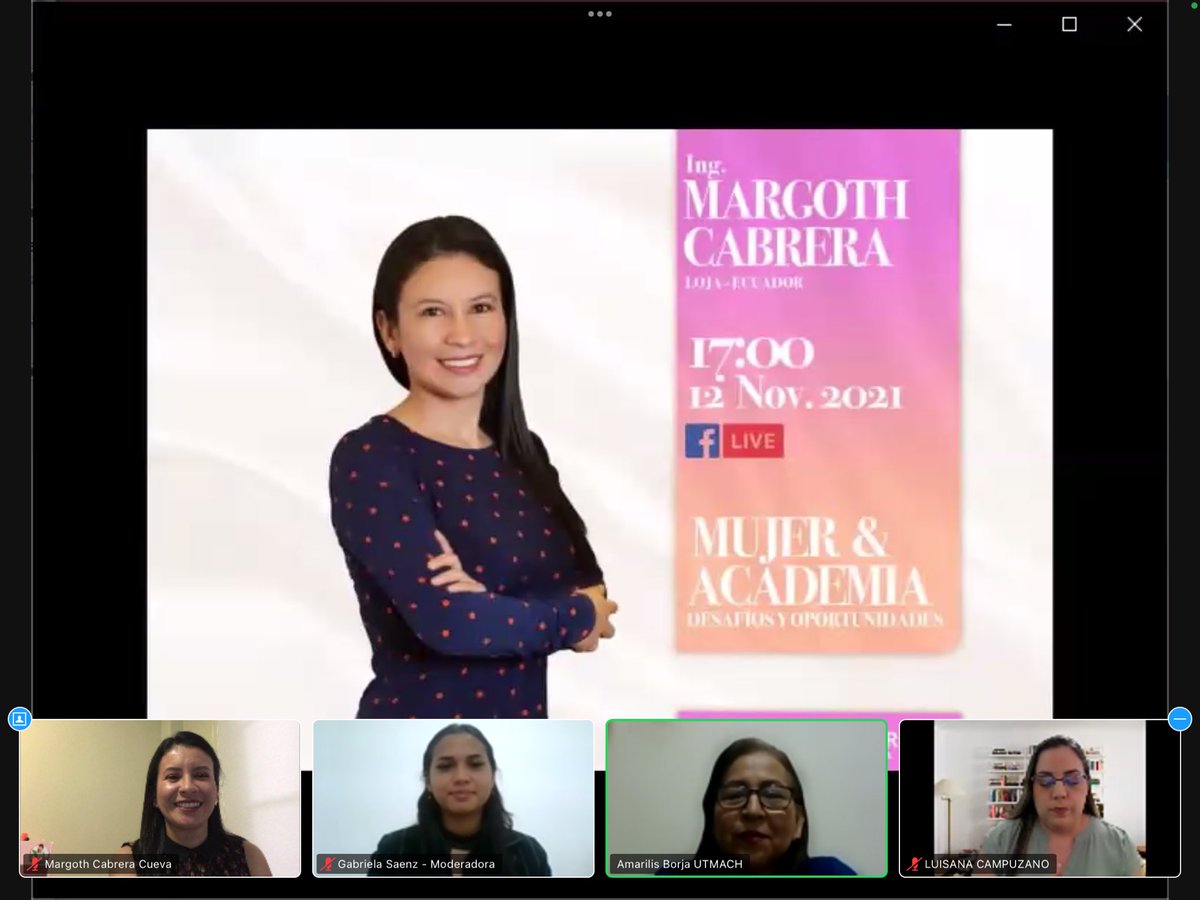 margothcabrera's tweet photo. Gracias al Vicerrectorado Académico de la #UTMACH por la invitación para participar en el Primer ciclo de Conferencias virtuales Mujer Universitaria: Desafío y Oportunidades, con el tema: El Rol de la Mujer como Profesional Técnica 👩🏻‍🔧👩🏻‍🔬👩🏻‍🌾

#UTMACH #ISTLOJA #letstalkaboutwomen https://t.co/Nfnx0gllbu