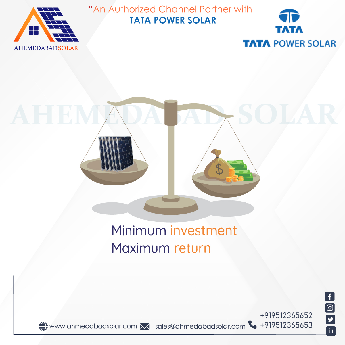 ahmedabad_solar's tweet image. #MinimumInvestment &amp;amp; Get #MaximumReturn from #Solar☀️

🗸 #Solarpower is a safe &amp;amp; secure #investment to make business more profitable.

🗸 #AhmedabadSolar is the best #SolarSolutionProvider in #Ahmedabad,#Gujarat

🌐ahmedabadsolar.com/services/

#TataPowerSolar #SolarRooftopInstaller
