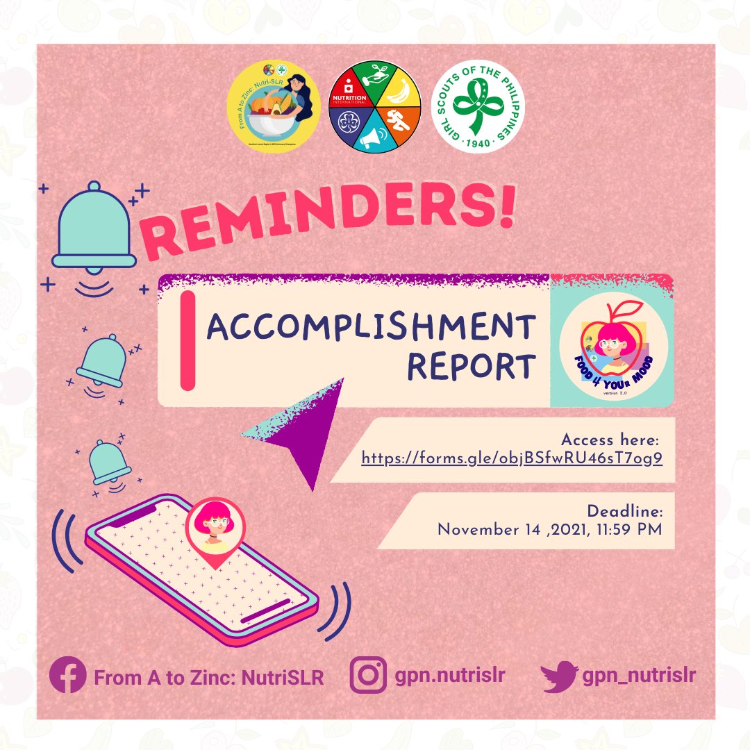 gpn_nutrislr's tweet photo. REMINDER!  🕰️🍎
 Here’s a reminder from our team saying that don’t be too hard on yourself!🥰 

Kindly fill out the accomplishment form below on or before 11:59 PM of November 14, 2021🤗. Here’s the link--- https://t.co/NQdyirdg1l https://t.co/odpacb872S