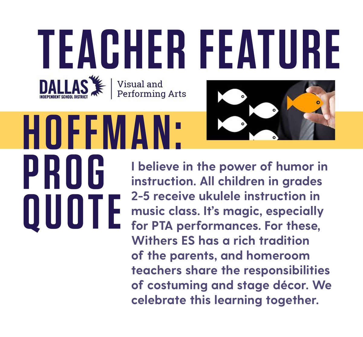 dallasisdvpa's tweet photo. Congrats "Teacher Feature" with Music Teacher Keith Hoffman @DisdWithers as our highlight! We appreciate all that you do! #Music #AES #academicenrichmentsupoort 
@dallasschools @shannontrejo @timlinley @dallasisdvpa @DISD_Libraries @IsdJrotc @DallasISD_HPE @DallasisdSTEM https://t.co/1UhVd2TfJl