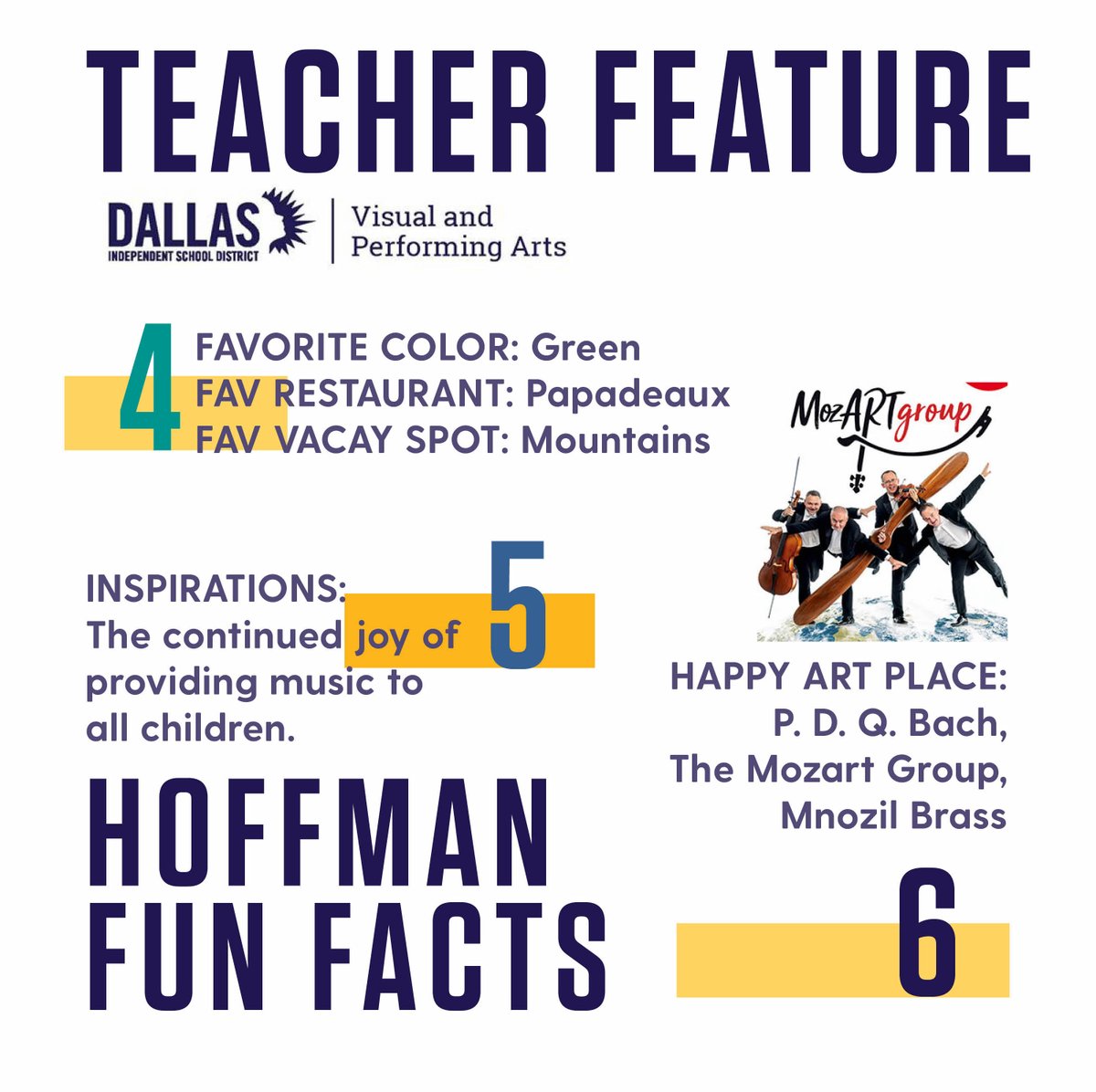 dallasisdvpa's tweet photo. Congrats "Teacher Feature" with Music Teacher Keith Hoffman @DisdWithers as our highlight! We appreciate all that you do! #Music #AES #academicenrichmentsupoort 
@dallasschools @shannontrejo @timlinley @dallasisdvpa @DISD_Libraries @IsdJrotc @DallasISD_HPE @DallasisdSTEM https://t.co/1UhVd2TfJl