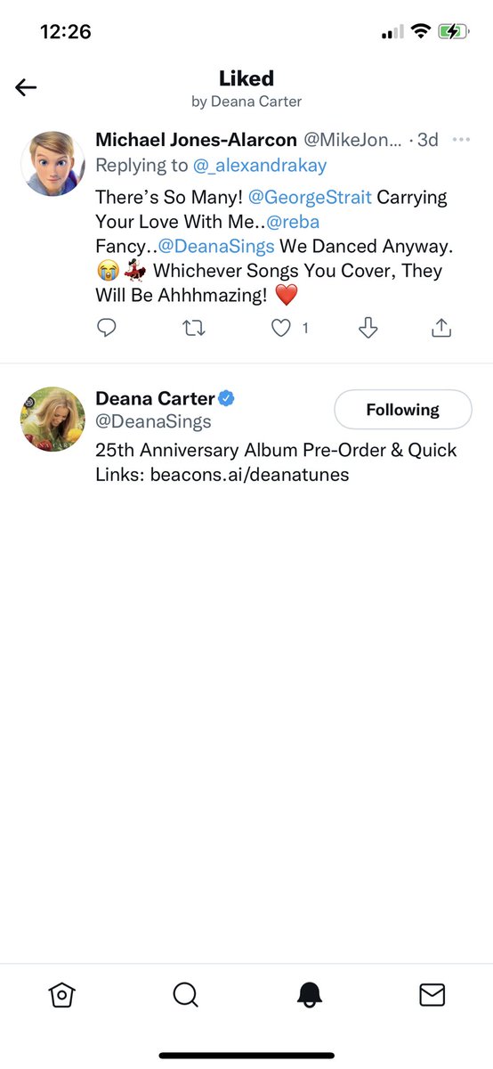 Not @DeanaSings Liking My Tweet! 😭Let Me Tell You When I Say I Was OBSESSED With The Album #DidIShaveMyLegsForThis When I Was Younger & Singing My Heart Out To #StrawberryWine Amongst Other Tracks.❤️🍓💃🏻