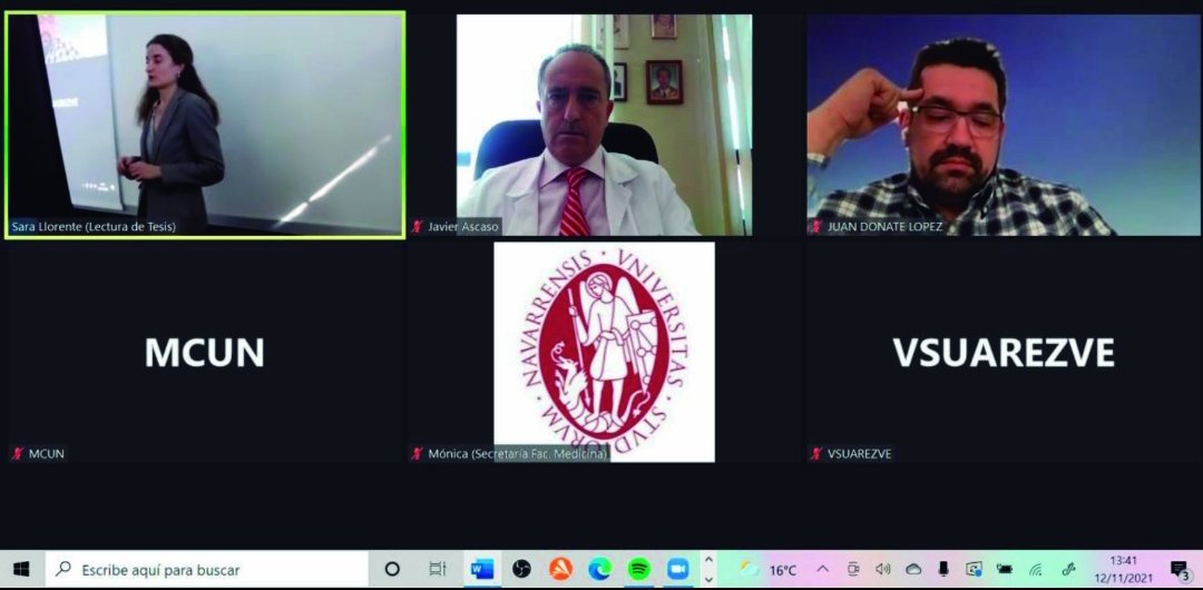 javierascaso's tweet photo. Aunque de forma telemática, fue un placer formar parte del tribunal que ha juzgado la interesante tesis doctoral sobre DMAE defendida por la doctoranda, y ya brillante doctora, Sara Llorente en la Universidad de Navarra @oftalmoHCULB @RetinaSERV @Club_Esp_Macula @medicoszaragoza https://t.co/mLKKGpsj3P