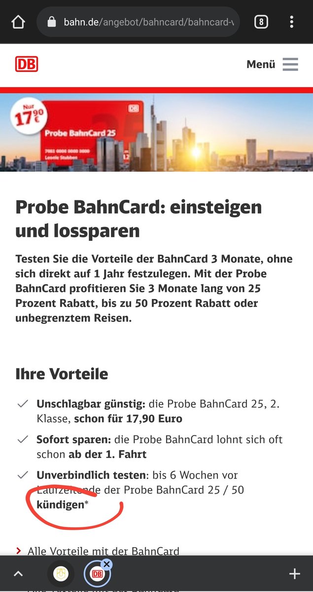 sascha.doemer (@saschadoemer) on Twitter photo Oh, heute ist mir bewusst geworden, dass es die Abo-Fallen auch noch bei der <a href="/DB_Bahn/">Deutsche Bahn Personenverkehr</a> gibt. Ich hatte für den Sommerurlaub eine Bahncard zur Probe gekauft und im Bestellprozess das folgende kleine Sternchen übersehen. Jetzt habe ich eine Bahncard 25 und zahle ca. 60 EUR dafür... Oh, heute ist mir bewusst geworden, dass es die Abo-Fallen auch noch bei der <a href="/DB_Bahn/">Deutsche Bahn Personenverkehr</a> gibt. Ich hatte für den Sommerurlaub eine Bahncard zur Probe gekauft und im Bestellprozess das folgende kleine Sternchen übersehen. Jetzt habe ich eine Bahncard 25 und zahle ca. 60 EUR dafür...