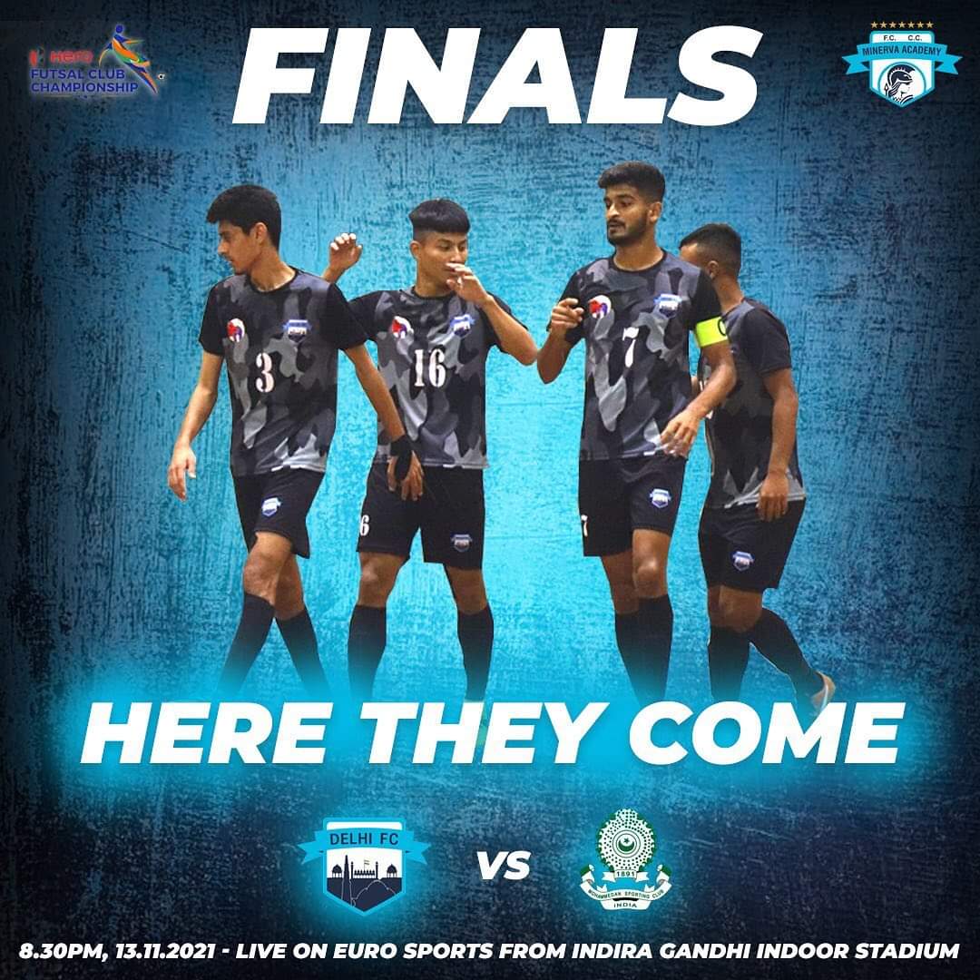 minervapunjabfc's tweet photo. On to the FINALS π₯³
@Delhi_FC march onto the finals of the Hero Futsal Club Championship, they will be facing @MohammedanSC today in the final match.
Best of Luck, boys! πͺ
#BrothersInNorth #DelhiFC #DFCMFC #IndianFootball https://t.co/SdAuJGWlLW