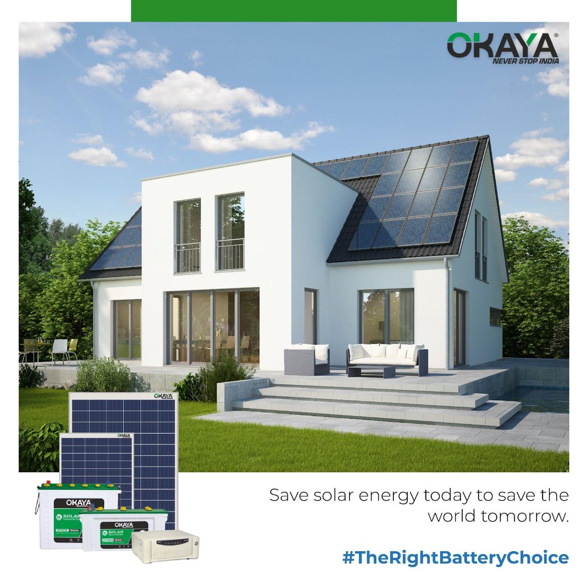 OkayaPowerGroup's tweet photo. We, at Okaya, believe in sustainability and eco-friendly practices. SPGS battery will help you save solar energy and consume it at the time of emergency.
#NeverStopIndia #okaya #okayaSPGS #okayapower #SolarBattery https://t.co/JLxRbaLoCh