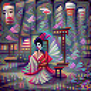 0xMasterpiece's tweet photo. Memoirs of a geisha https://t.co/1InFz8SRMK #pixelart  #generativeart #rarible #ethereum #flow #nonfungible #digitalasset #nft via @rarible https://t.co/NUNND6EPdP