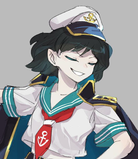 murasa minamitsu 1girl black hair solo hat closed eyes anchor symbol smile  illustration images