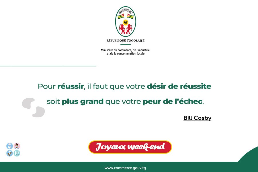 CommercegouvTg's tweet photo. Que notre désir de réussite dépasse notre peur de l'échec.

Joyeux week-end à tous. Bonjour.

#stopcovid19 https://t.co/LKLNMPVL9H