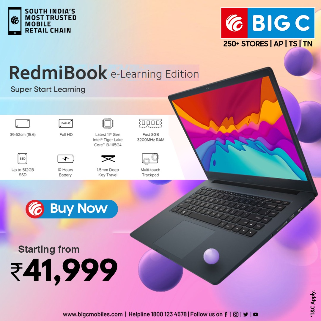 BigCMobilesIND's tweet photo. Buy Now the Stylish &amp; Portable Thin and Light laptop RedmiBook 15 e-Learning Edition at #BigCMobiles. Packed with the latest set of features for lakhs of students across India which successfully
 enables them to #SuperStartLearning.
Shop here: https://t.co/iHxOnl7H7S https://t.co/ZOXndIxbl4