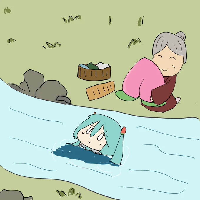 【いろんな場面の初音ミクシリーズ】
桃と一緒に流されているがガン無視されている 