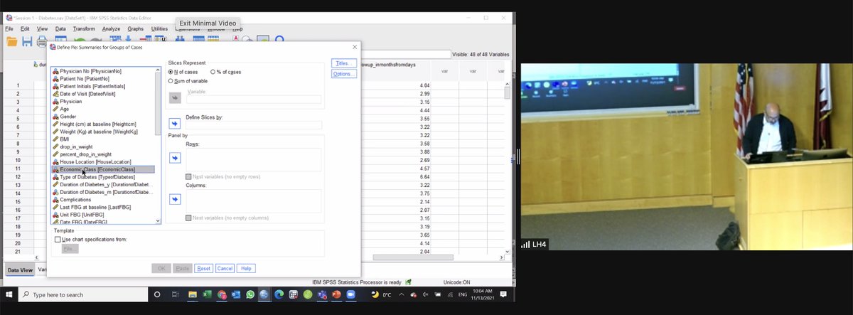 cpd_wcmq's tweet photo. Dr @Mahfoud_Ziyad introduces graphical analysis, to allow the summarisation of data. The audience can follow along with his demonstrations!
#CAMD2021 #STATs #Biostats #EpiBio #SPSS #OnlineSTATs #IBSstat #Research #Researchmethods https://t.co/7VXEqHRtp3