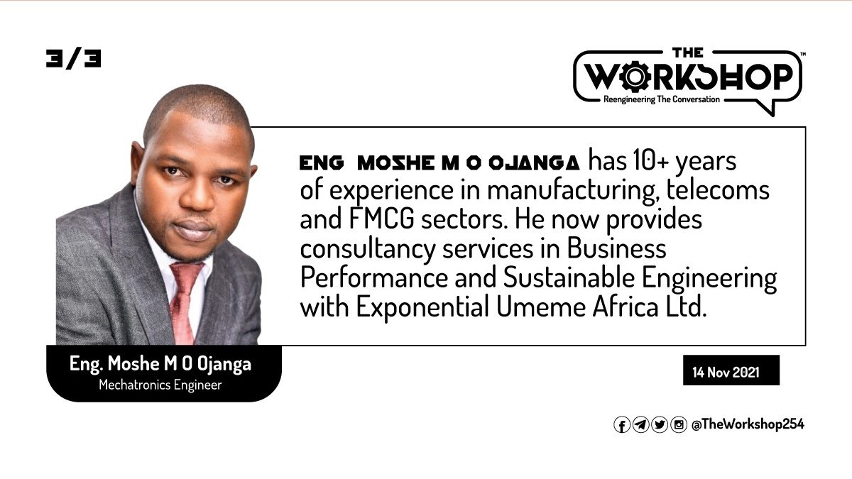 TheWorkshop254's tweet photo. @Blacklake254 has 10+ yrs of experience in manufacturing, telecoms &amp; FMCG sectors. He provides consultancy services in Business Performance and Sustainable Engineering with Exponential Umeme Africa Ltd.

#EngineersKE,
#TechnologistsKE,
#TechniciansKE
#ArtisansKE

#TheWorkshop254 https://t.co/bkmQS5D4jF
