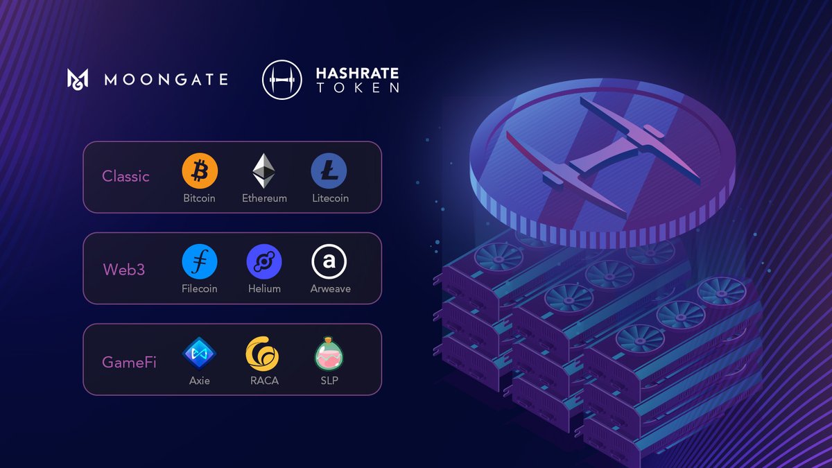 hashrate_token's tweet photo. #HashrateToken $H, a BEP20 token issued by #Moongate Investments. All funds raised will be used to invest in selected crypto mining portfolio. Holding $H means having a basket full of hashrate. It's the simplest and safest way of mining
#Classic #Web3 #GameFi 
$BTC $ETH $FIL $AXS https://t.co/TMp4nfSWJq