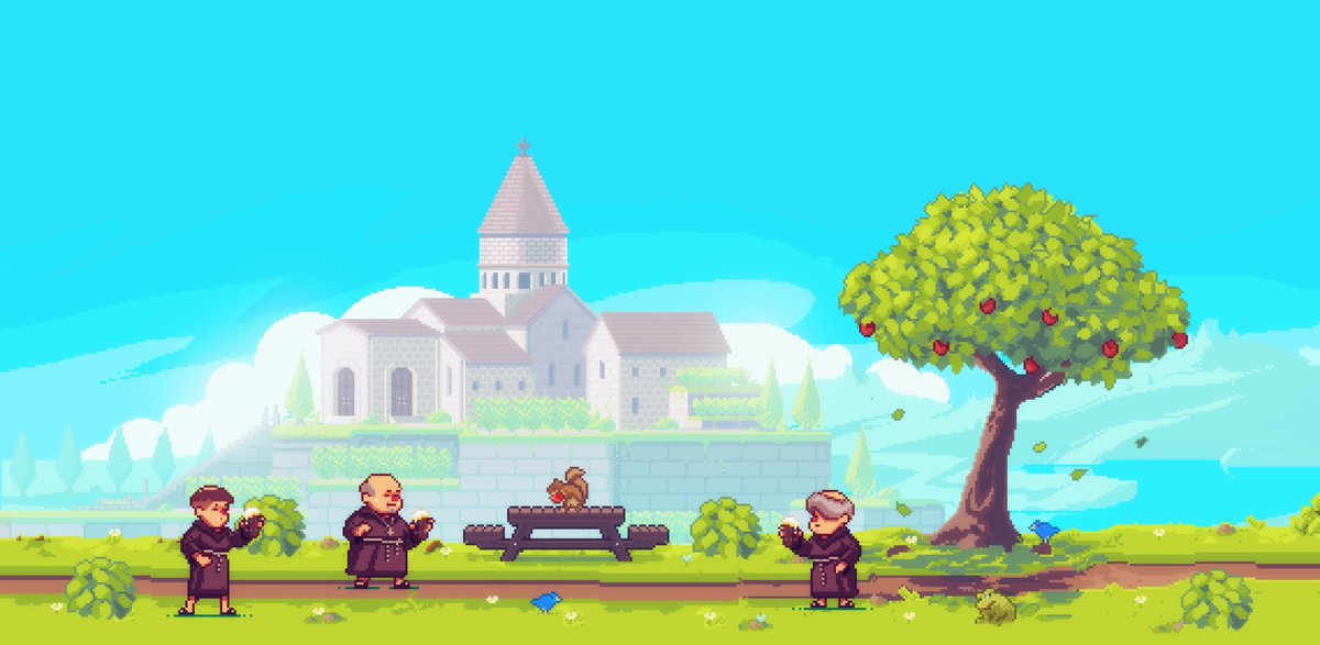 Brewing it's caring! It's #screenshotsaturday and we are actively at work on Ale Abbey, our Monastery Brewery Tycoon Manager ⛪️🍺🕴️🧐! Here some tasty #pixelart by our <a href="/NerdsWe/">We Were Nerds</a>! #indiedev #gamedev #indiegame