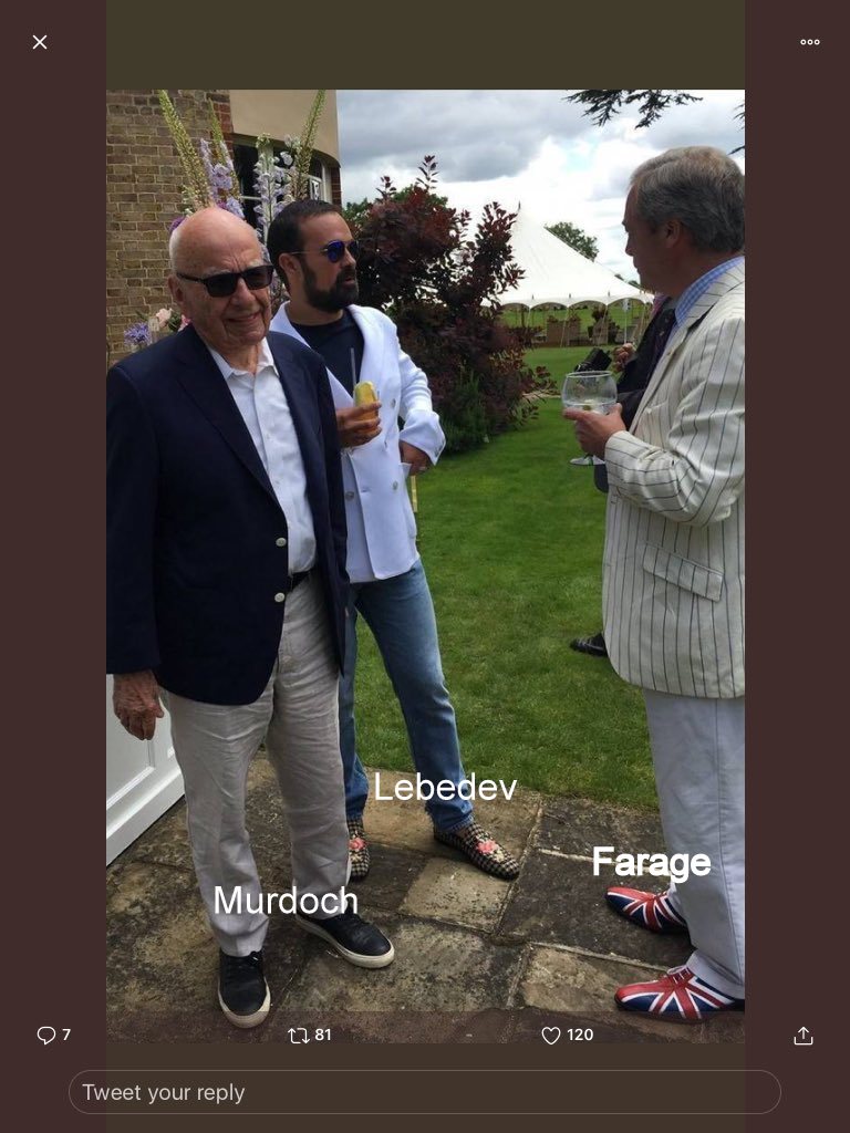gbtully's tweet photo. Still don't think Farage is The Establishment?
Him with Murdoch and Lord Lebdev of Siberis https://t.co/Bllq6FPCj2