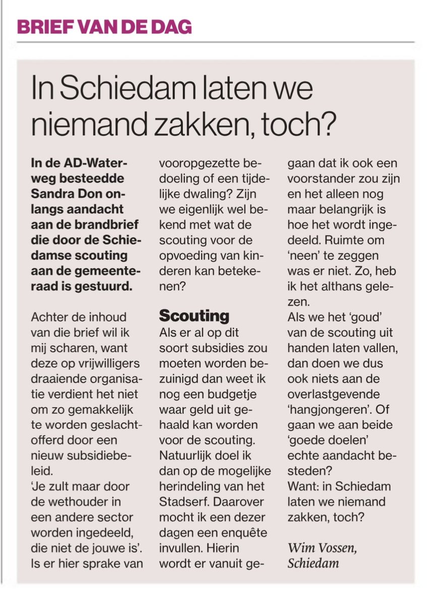 Ingezonden Brief van de Dag in het #AD vandaag: #scouting #Schiedam