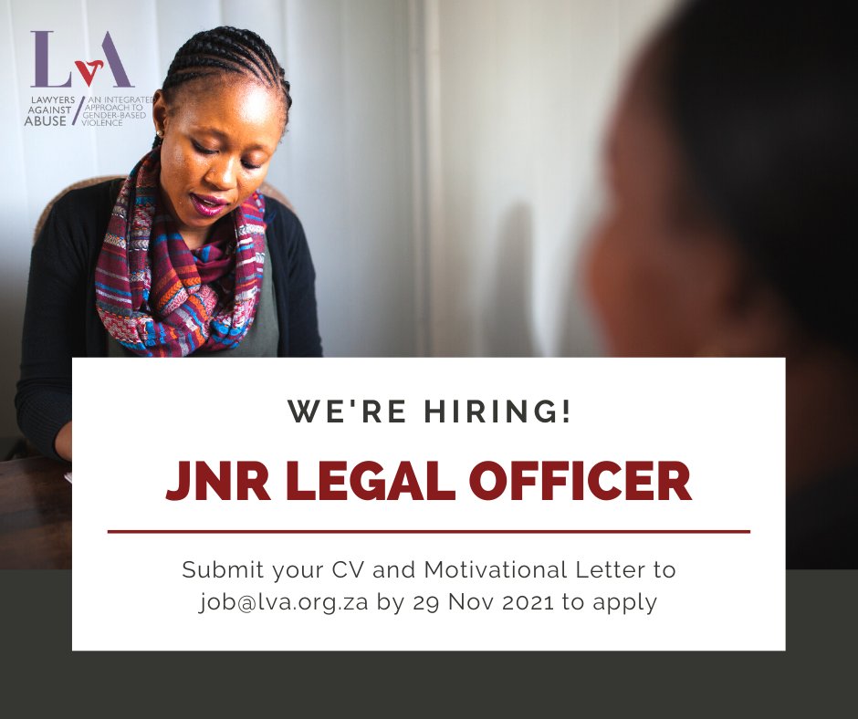 LvA_SouthAfrica's tweet image. Join our team! LvA is hiring a Junior Legal Officer for a full-time position at our Orange Farm Centre. Interested applicants should submit a CV and motivational letter to job@lva.org.za by 29 Nov. 

See full details here: 
drive.google.com/file/d/1CfxqRR…