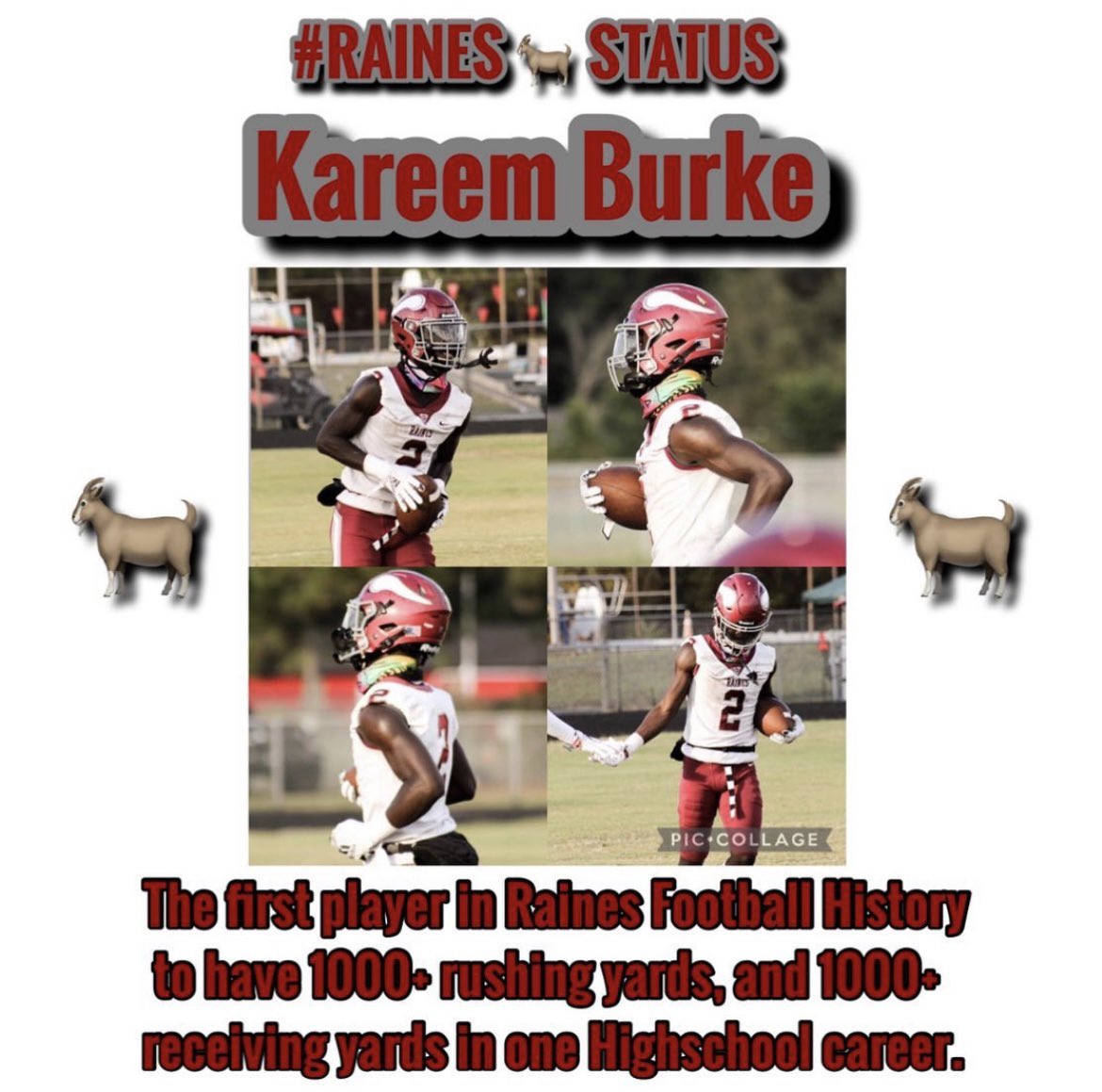 2022pride's tweet photo. So many great players and hall of famers played at Raines but blessed to say I’m the first player in Raines history to have 1,000 rushing yards and 1,000 receiving yards in one highschool career...❤️ #llgrandad💔🕊 @rainesfootball @DuvalSports https://t.co/bIs0Cb45bW