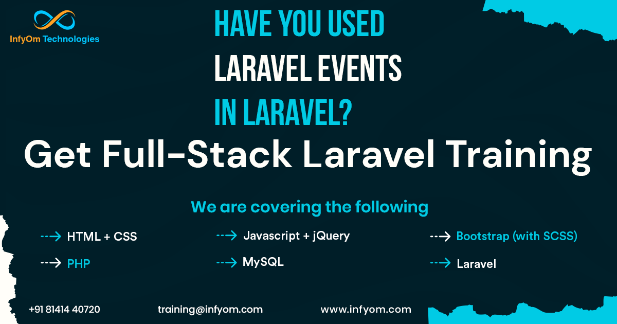 infyom's tweet photo. Have you used Laravel Events in Laravel ?

Get Full-stack Laravel Training by @InfyOm Technologies

#laravel #php #MySQL #bootstrap #html #CSS3 #javascript #jQuery #training #itcompany #infyom #surat https://t.co/41klhxKidX