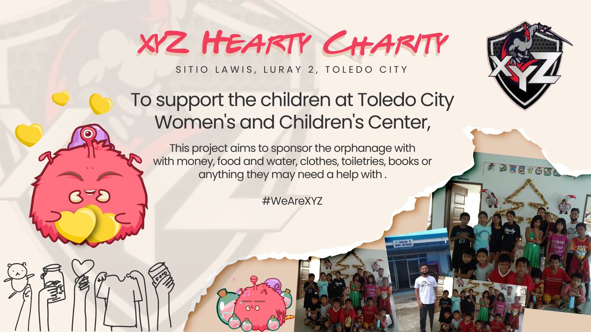 I'm so thrilled to announce that @xyZ_Guild is now sponsoring the Women's and Children's Center at Toledo City.

Giving hope and helping the community has always been within our DNA 🧬

#WeAreXYZ #AxieInfinity #NFTCommmunity