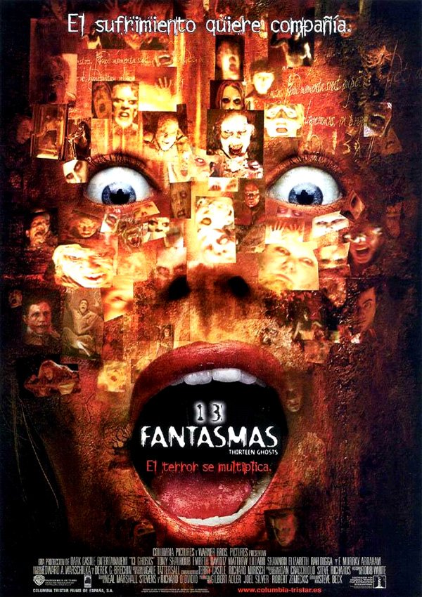 AdictoTerror's tweet photo. "13 Fantasmas" (2001) es una película de terror macarra, gore y desenfadada, hija de su tiempo.

Un argumento muy loco, unos fantasmas absolutamente sanguinarios, escenas memorables, protagonistas más macarras aún... Es lo que es, pero también es inolvidable.

📽️👻🦇 8,5/10 https://t.co/cmBc2Ep2gk