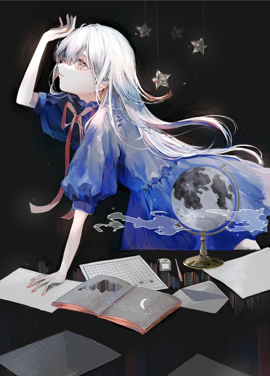 1girl solo dress white dress looking at viewer long hair long sleeves  illustration images