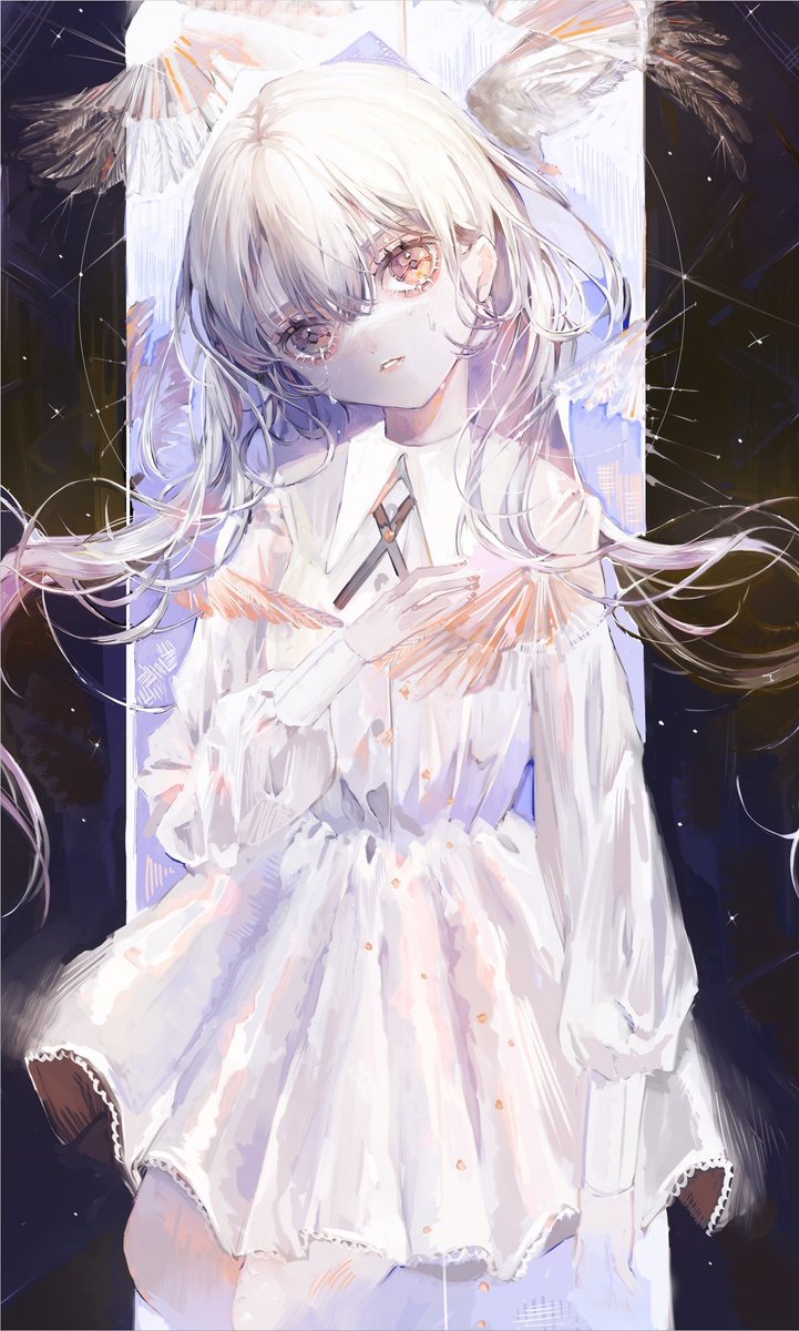 1girl solo dress white dress looking at viewer long hair long sleeves  illustration images