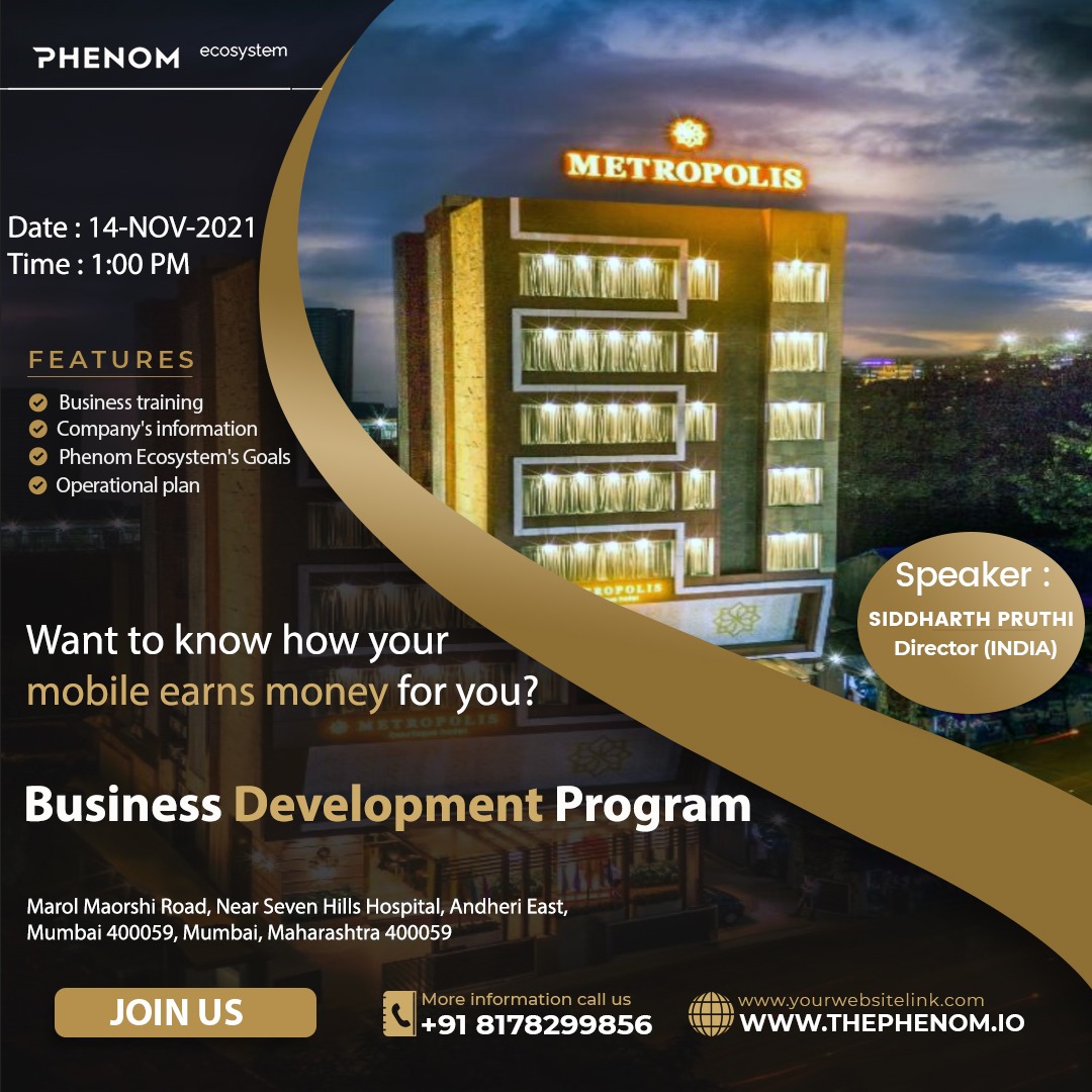PhenomEcosystem's tweet photo. Hello Mumbai 😊😊

Here is some exciting news for you people that Mr. Siddharth Pruthi Director of @phenom_ecosystem_india will be in Mumbai on 14th November for Business Development program.😊😊

It's a great opportunity to connect with the Digital world so be there on time. https://t.co/pf54oeLHgm