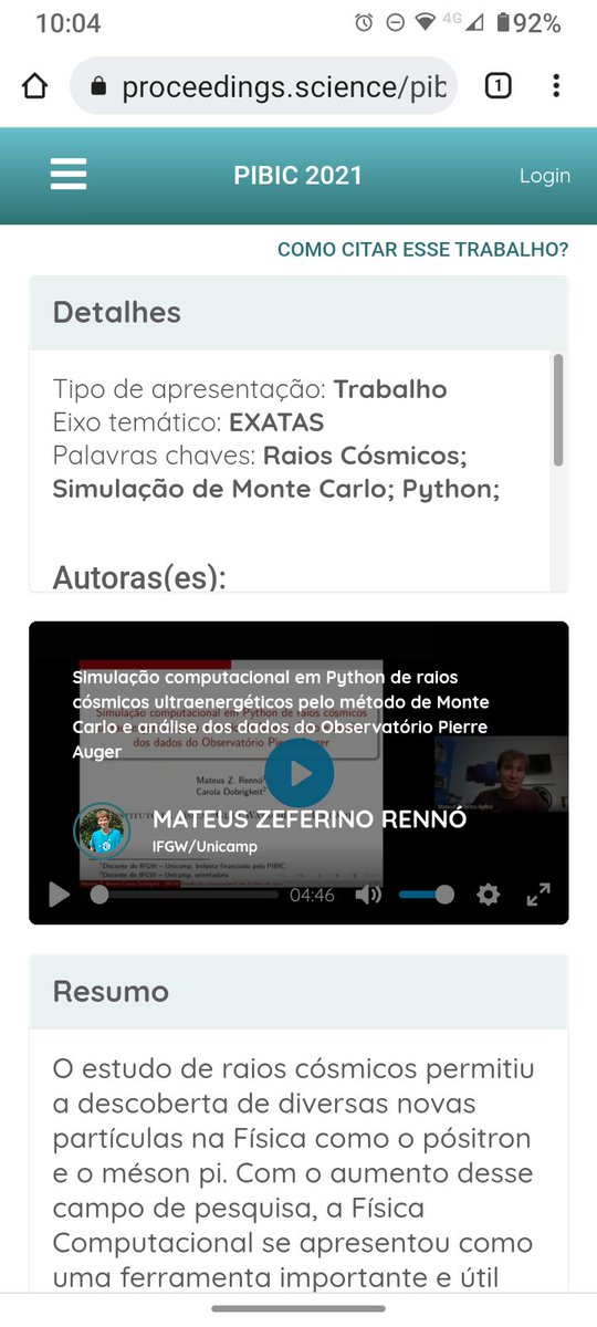 mateuszrenno's tweet photo. Oi, pessoal! Essa semana apresentei meu trabalho no congresso do pibic! Minha pesquisa é sobre a utilização do método de Monte Carlo para o estudo dos raios cósmicos ultraenergéticos. Iniciei minha pesquisa esse ano, mas já achei legal apresentar os resultados preliminares. https://t.co/ZafWcHWPRx
