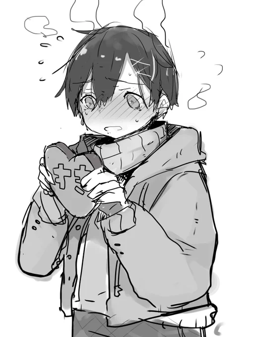 彼氏にチョコをあげる男の子 