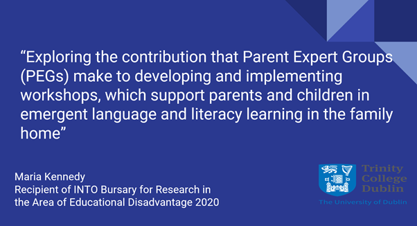 INTOnews's tweet photo. @mariaken466, recipient of the INTO Bursary for Research in the Area of Educational Disadvantage 2020, discussed the importance of parental involvement and parental attitude in the development of children’s early literacy skills. #EdConf21 https://t.co/aazHu9cfir