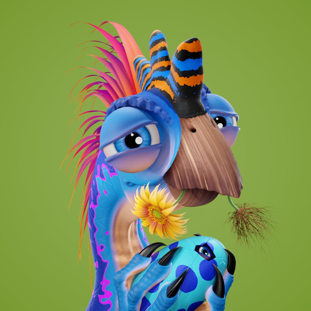 Happy Saturday #NFTCommunity! Oviraptor #156 is on a curious adventure to find another yellow flower, even though they give him hay fever.🌻 Discover your unique oviraptor and join the league.🐣🦖  #NFTcollection #nftcollectible #nftcollectors #NFTartists  opensea.io/assets/0x495f9…