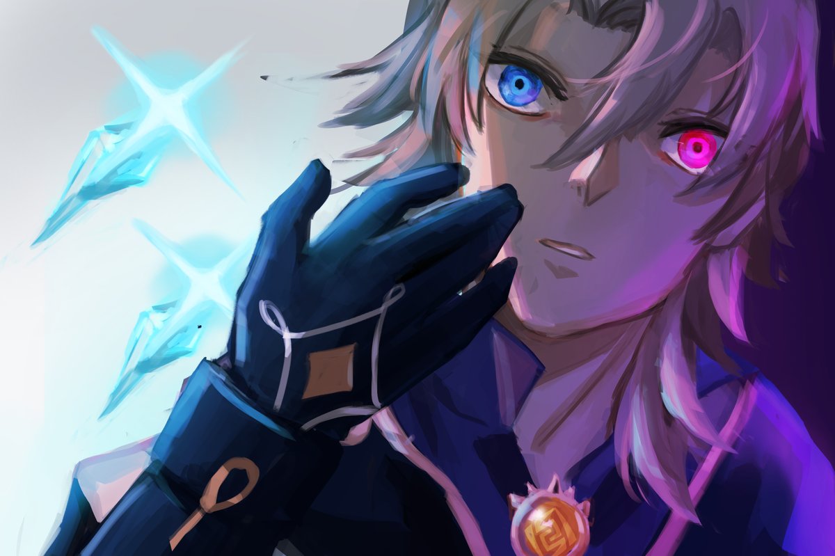 albedo (genshin impact) 1boy male focus gloves blue eyes solo heterochromia hair between eyes  illustration images