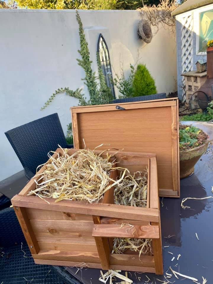 mariatkemp's tweet photo. 7th hedgehog house to go in the garden for 9 hedgehogs. Someone’s going to have to bunk up, running out of room! https://t.co/1R7rvIvemz
