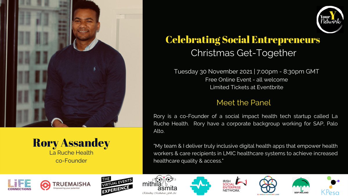 YourYNetworkHQ's tweet photo. Meet the Panel!
We can't wait to hear from the founder of @LaRucheHealth, Rory Assandey on our upcoming #Global #networking event
Grab your FREE ticket now and spread the word >>> https://t.co/VgF8ofB0Sg
#socent #socialenterprise #socentIRL #socentEU #SDGs https://t.co/YxpX4MVq8V