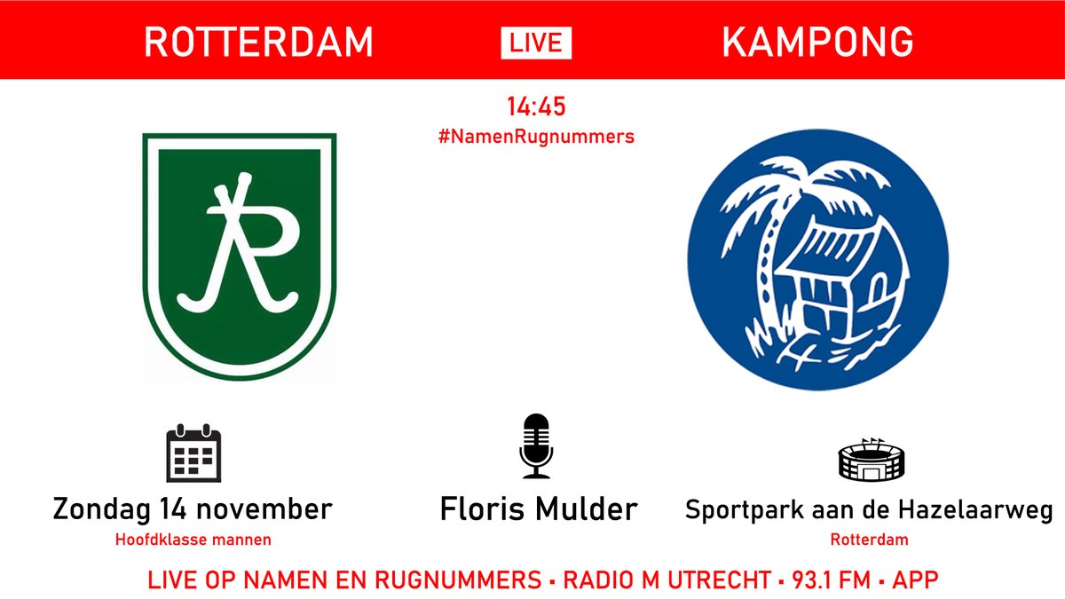 RTVUtrechtSport's tweet photo. LIVE | De laatste speelronde in de hoofdklasse hockey voordat de winterstop aanbreekt! De mannen van Kampong nemen het op tegen Rotterdam.
๐ป Live op Radio M (93.1 FM)
#๏ธโฃ #NamenRugnummers #rotkam @HCRotterdam @KampongHockey https://t.co/k8dMOdXhwo
