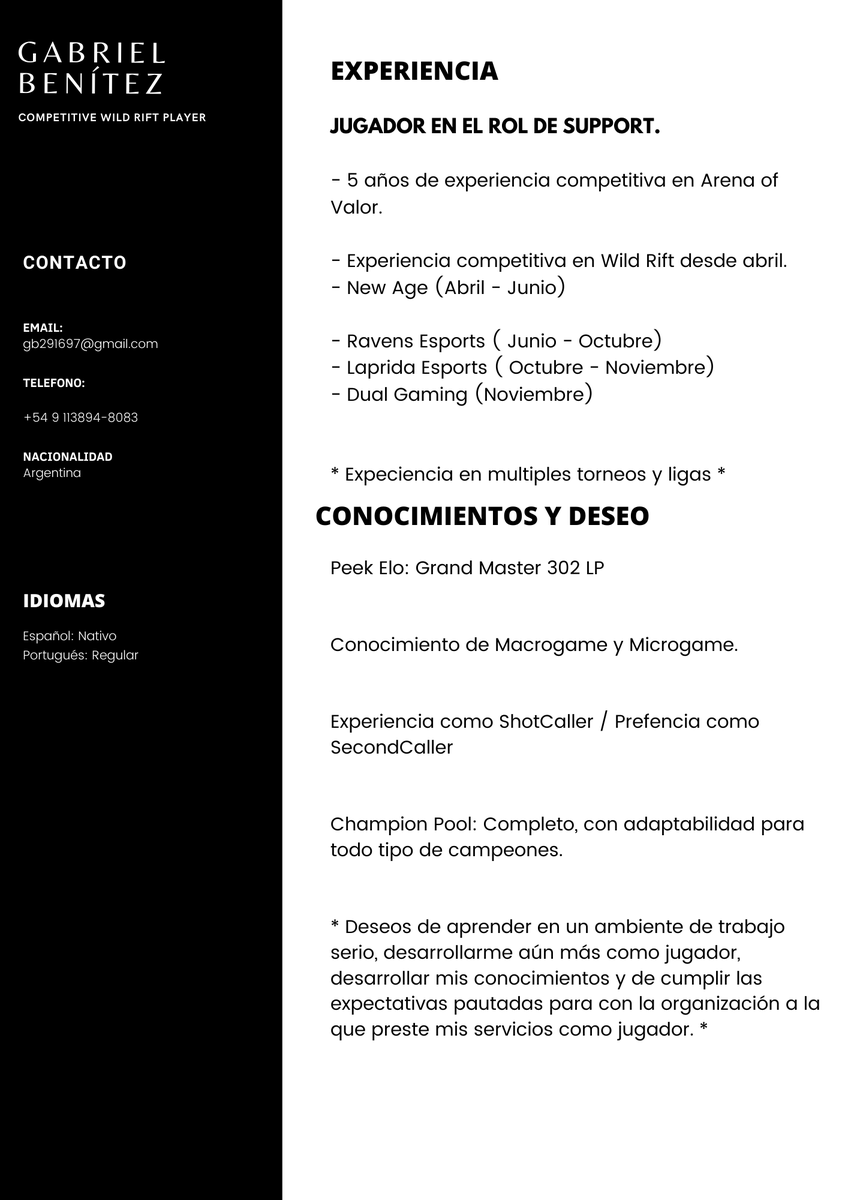 Buen día, continuo F/A observando opciones. Estoy con muchas ganas de competir, de desarrollarme y con la misma motivación que el primer dia. 

Se agradece el RT <3