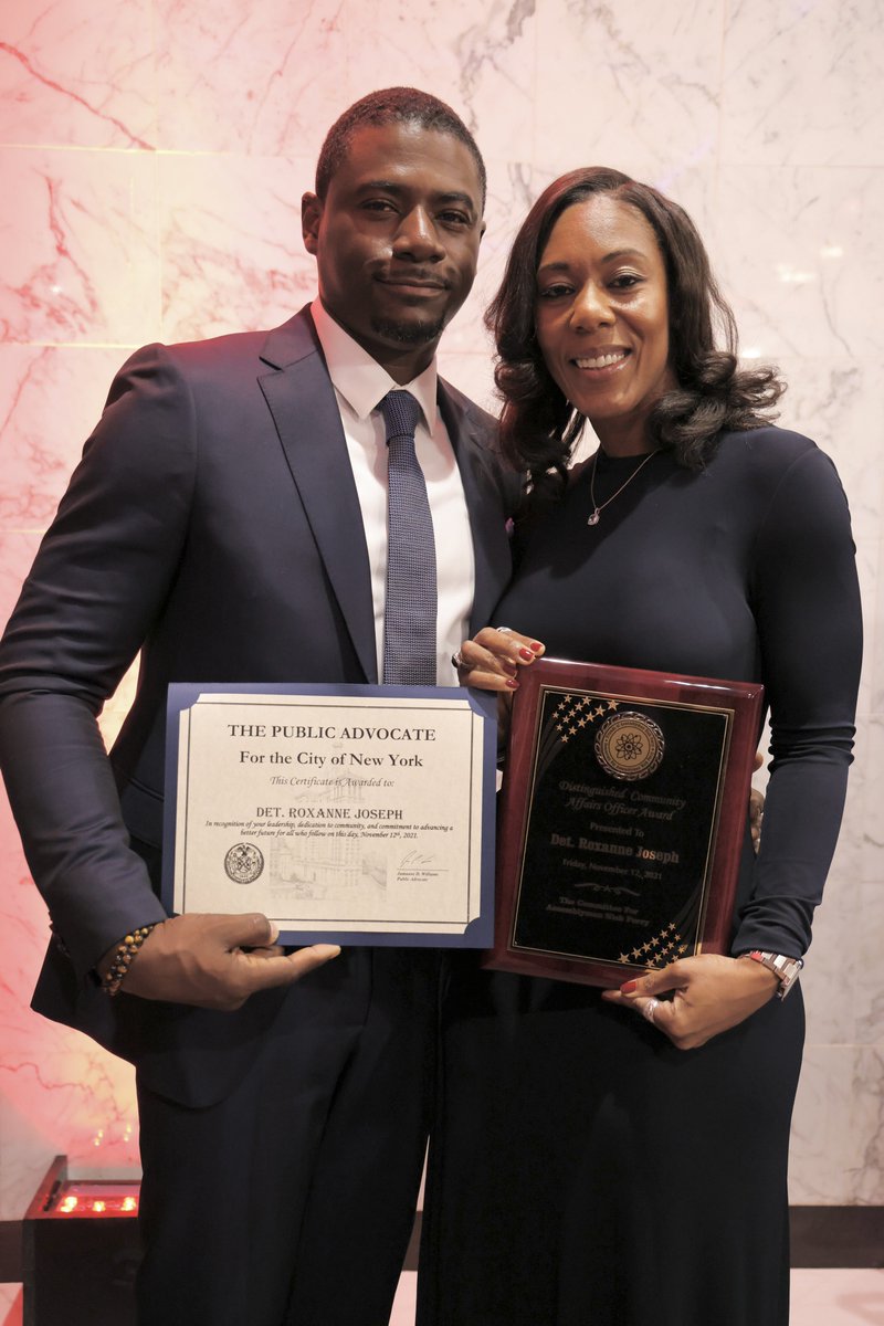 NYPDBklynSouth's tweet photo. A BIG congrats to our very own Detective Roxanne Joseph on being awarded the Distinguished Community Affairs Officer Award last night by @NNickPerry 

Roxanne’s presence, dedication and friendship is valued on so many levels. We are so happy &amp; proud of her. Well earned Roxanne! https://t.co/Y5vH5Q1XHo