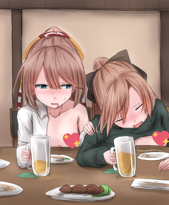 skebリクエストの酔っ払ってる風雲と秋雲です。 