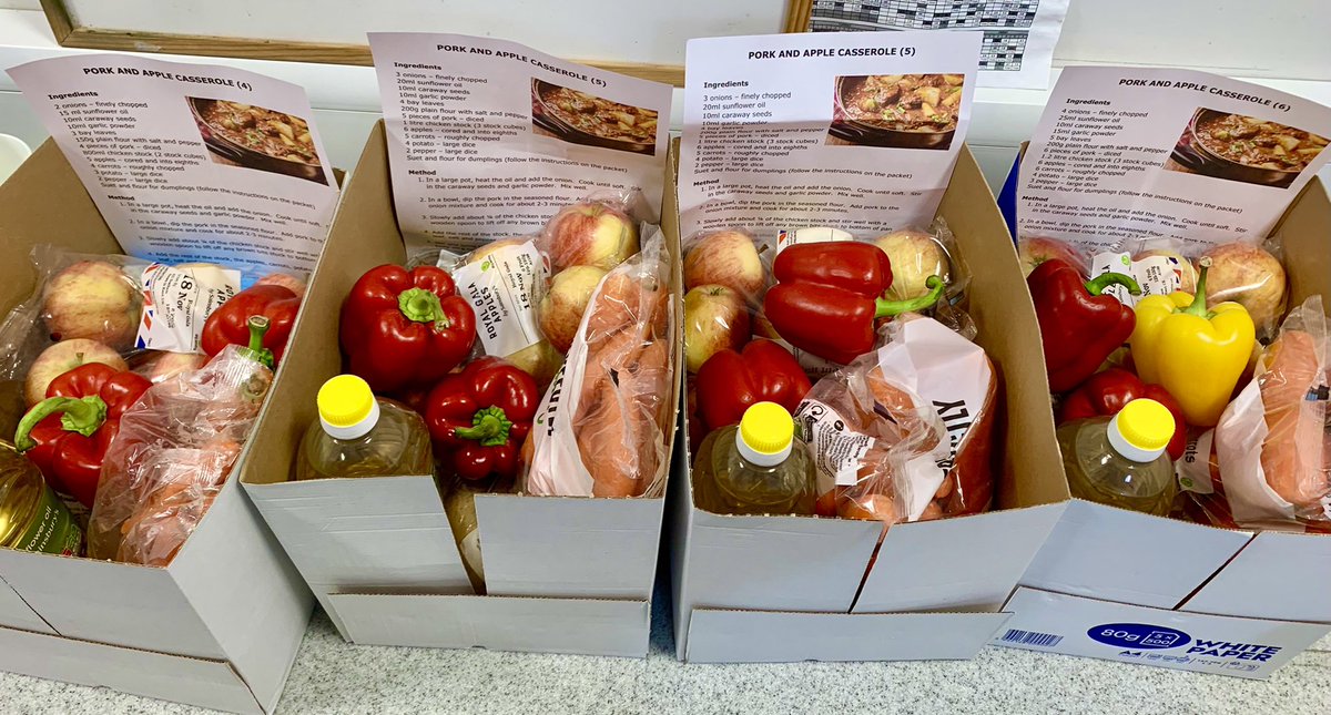 HomeStrathaven's tweet photo. Home by Home Ec packs ready to go out to some local families this week. Pork and apple casserole is the recipe. Hope they enjoy it. #healthyeating https://t.co/wZnEfyCPsJ
