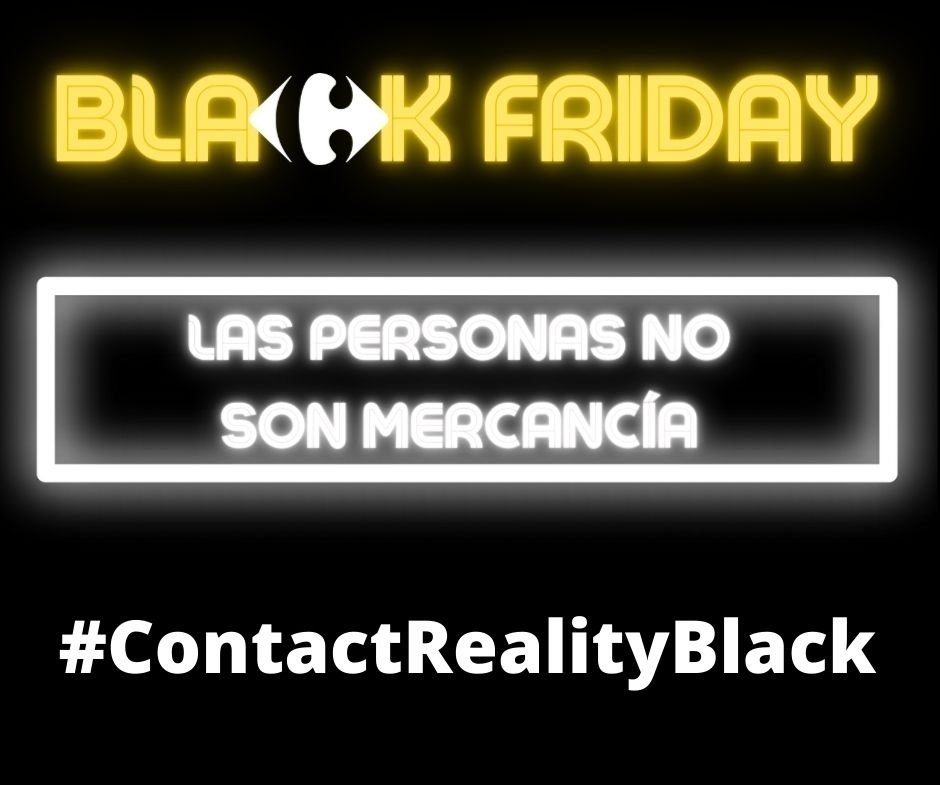 Qelia_'s tweet photo. El #BlackFriday consume responsablemente, mándale un mensaje a @CarrefourES: Las 
personas no son mercancía!! El viernes 26 en la puerta de sus tiendas!!
240 personas
SIN TRABAJO
SIN INDEMNIZACIÓN
SIN PARO
#CarrefourEnNegro
#ContactBlackReality
@sitel_spain
@GrupoUnisono https://t.co/9UB1aaTmSb