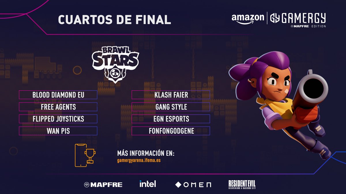 GAMERGY's tweet photo. ⭐ ¡Enfrentamientos de los cuartos de final de @BrawlStarsES de #Gamergy2021! ⭐
@blooddiamondgg vs. #KlashFaier
@FreeAgentBS vs. #GangStyle
#FlippedJoysticks vs. @EGNesports
#WanPis vs. #FonfonGodGene
🎙 Con @Buffito_ y @Kius_YT
📺 A las 19:00h en https://t.co/lwoA4ZMoQp https://t.co/VHiz0cIUUu
