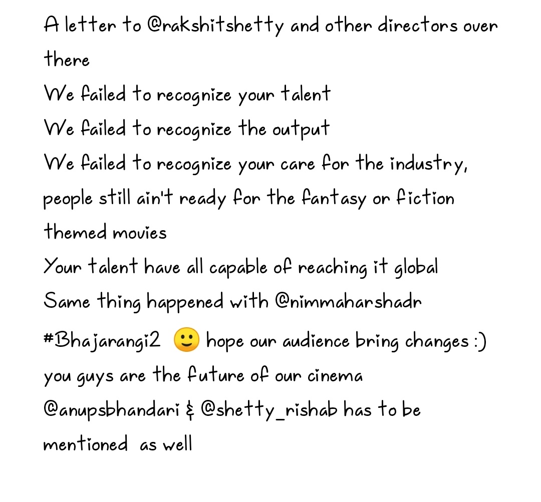 SuhasRa25796929's tweet photo. @rakshitshetty @shetty_rishab @anupsbhandari @NimmaAHarsha and all directors over there https://t.co/Y7vUxQRhga