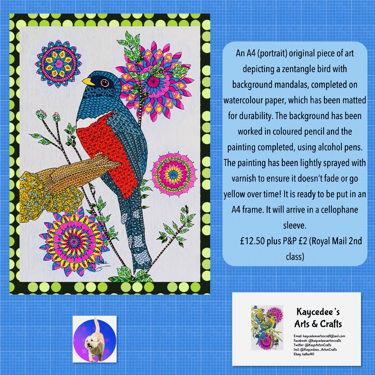 KaysArtsnCrafts's tweet photo. Scruffy’s pick of the day! 🐶
#dogs #petpages #Christmas #Christmasshopping #dogincontrol #birds #decorations #handmade #SmallBusiness #crafts #arts #art #ForSale #zentangle #zentangleart #mandala #mandalaart #creative #artwork #dotpainting #htlmp https://t.co/x7wZsZLq2P