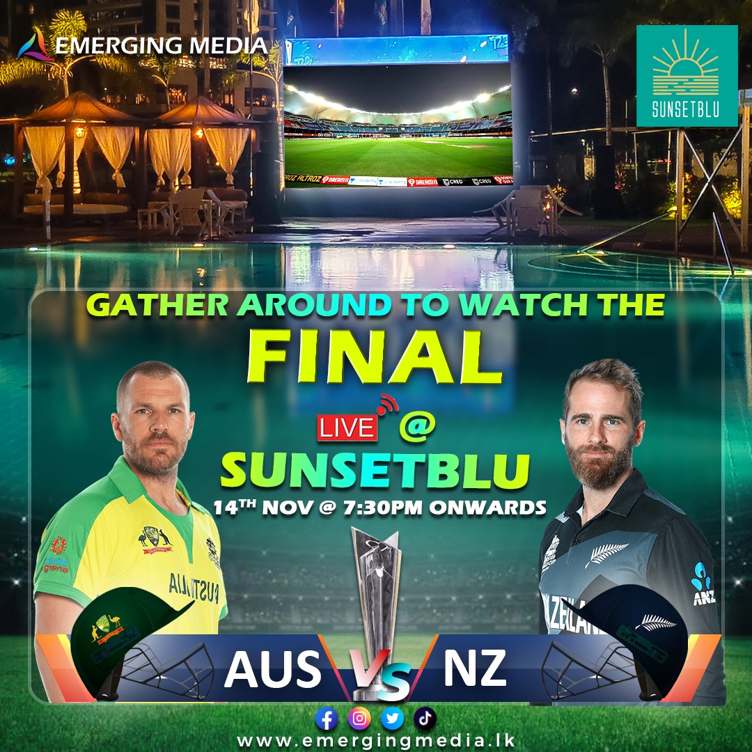 🇦🇺 Australia 🆚 New Zealand 🇳🇿

No doubts, Sunday will be a cracker of a night! Join us at Sunsetblu to witness the fireworks🎆 from #australiacricket &amp; #blackcaps
#EmergingMedialk  #T20WorldCup #T20WC2021 #t20worldcup2021 #CricketTogether #LiveTheGame #live #colombo #SriLanka