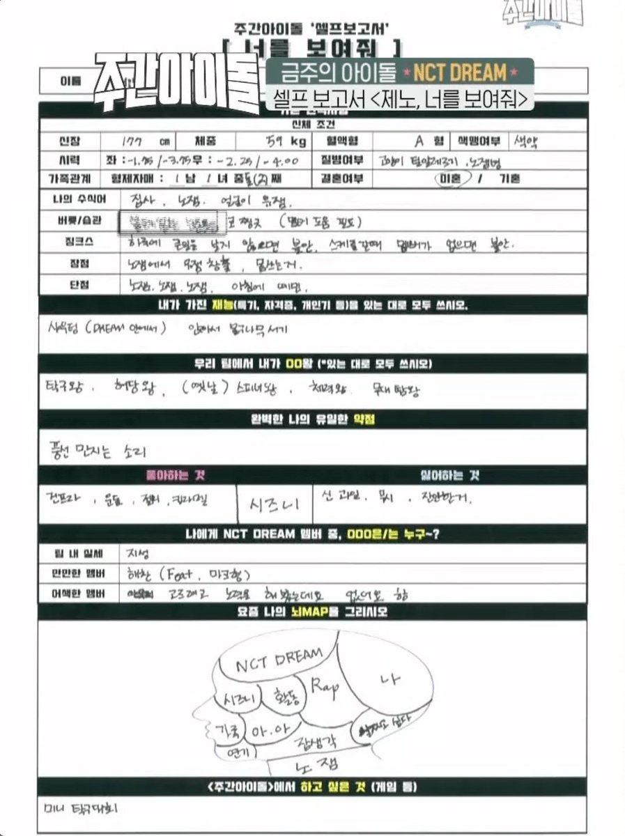 2018年の週刊アイドル 右上の색맹여부(色盲の有無)の欄にヘチャンと