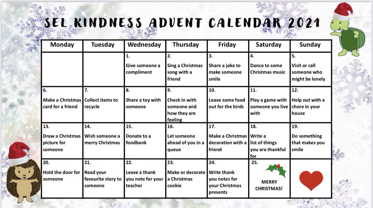 PATHSEdUK's tweet image. 🎄🎅KINDNESS ADVENT CALENDAR 2021 🎅🎄

👏🏾With just over 2 weeks to go to the beginning of the advent calendars and today being #worldkindnessday2021❣️like before, we thought there was no better day to launch our alternative advent calendar!  1/4