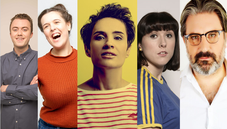 From left to right - Tom Lucy, Rosie Jones, Jen Brister, Maisie Adam, Rich Wilson